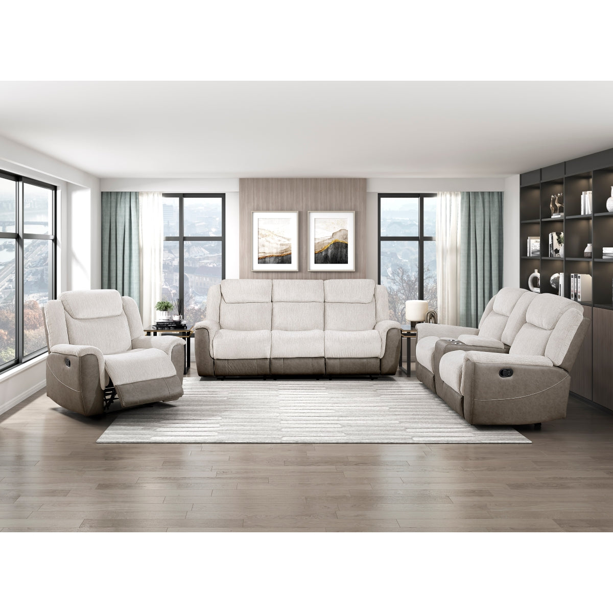 Harriette Beige/Brown Double Reclining Living Room Set from Homelegance - Luna Furniture