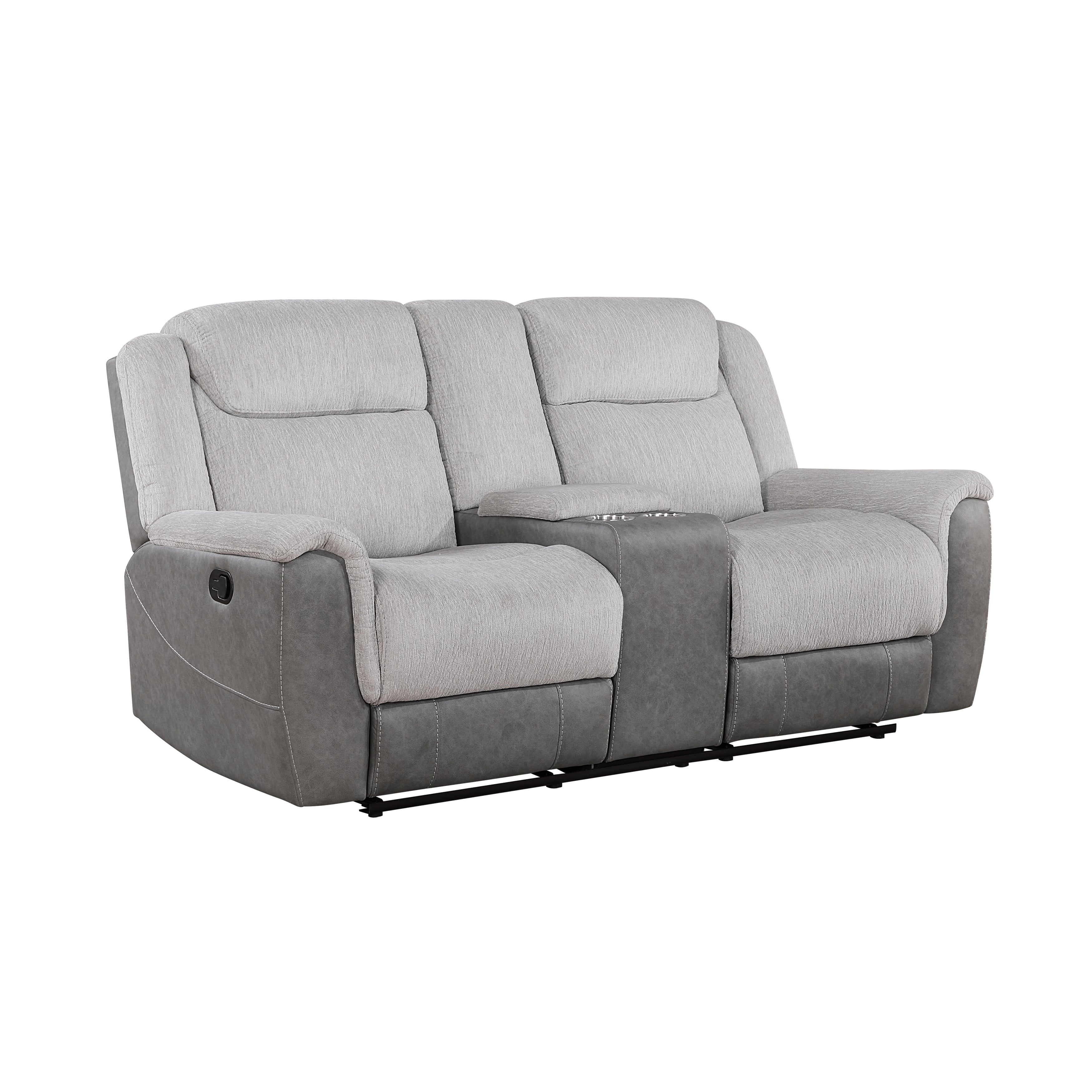9703GY-2 Double Reclining Love Seat with Center Console - 9703GY-2