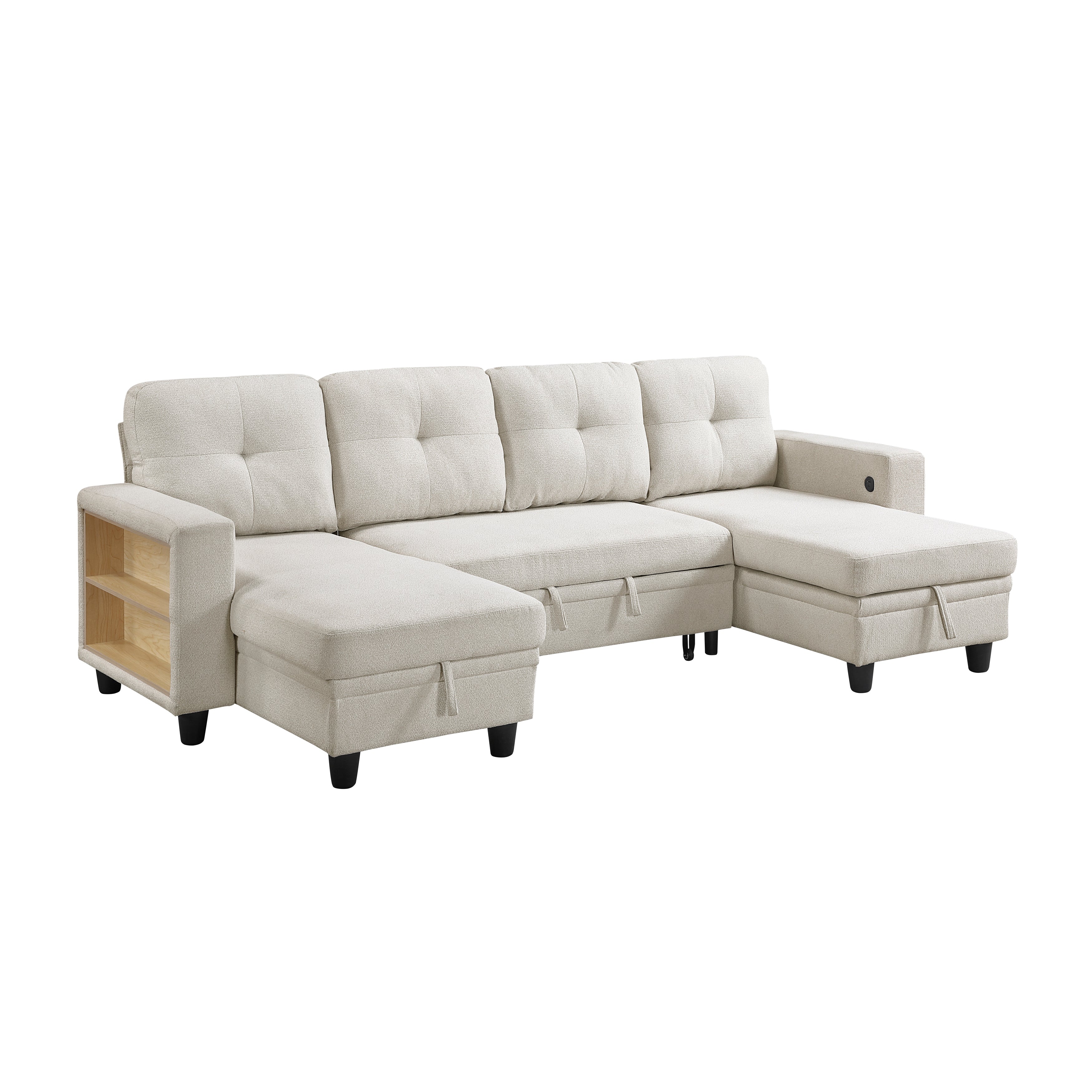 9705BE*42AVC (4)Sectional with Two Chaises, Pull-out Bed, Shelves and Charging Ports - 9705BE*42AVC