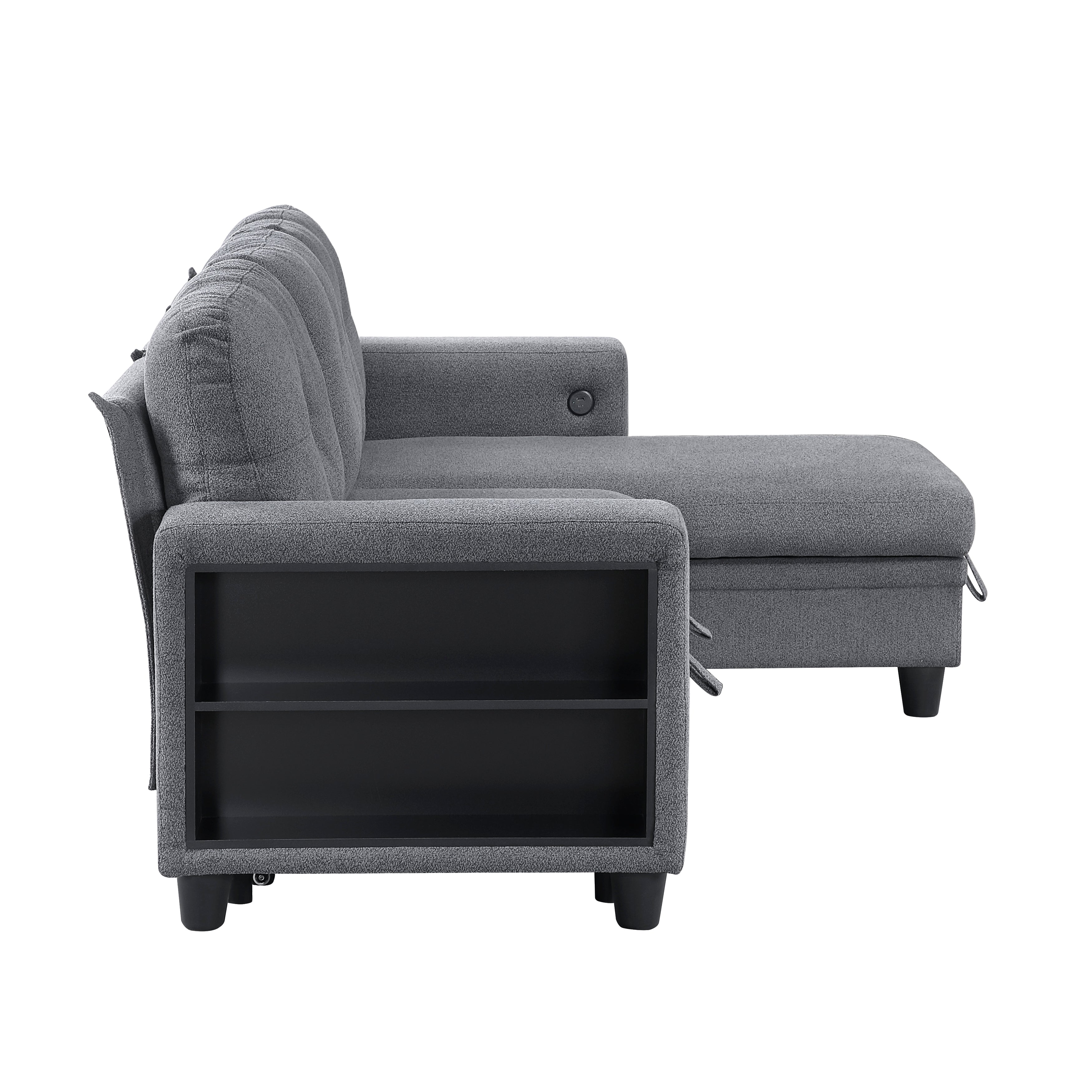 9705GY*32AVC (3)Sectional with Reversible Chaise, Pull-out Bed, Shelves and Charging Ports - 9705GY*32AVC