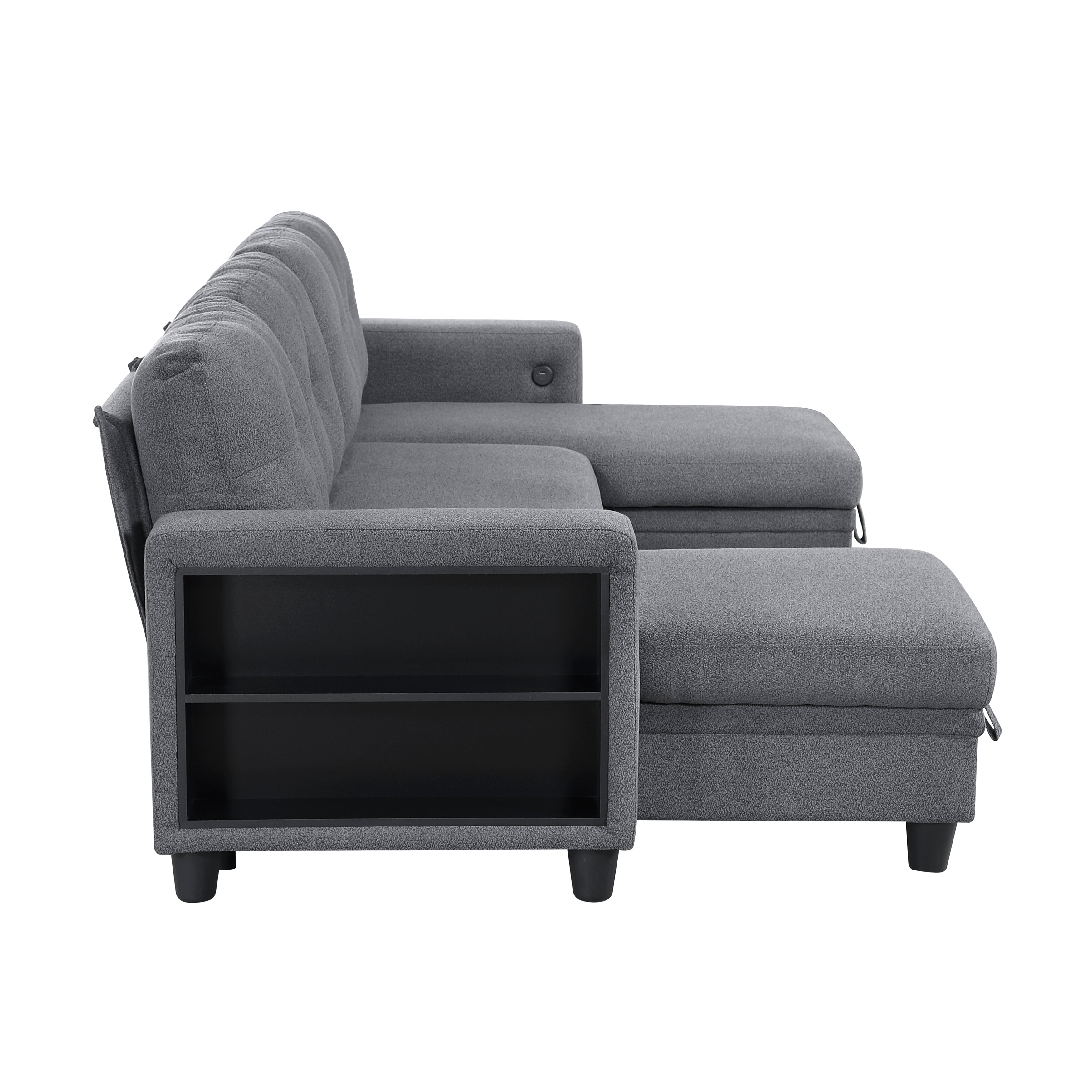 9705GY*42AVC (4)Sectional with Two Chaises, Pull-out Bed, Shelves and Charging Ports - 9705GY*42AVC