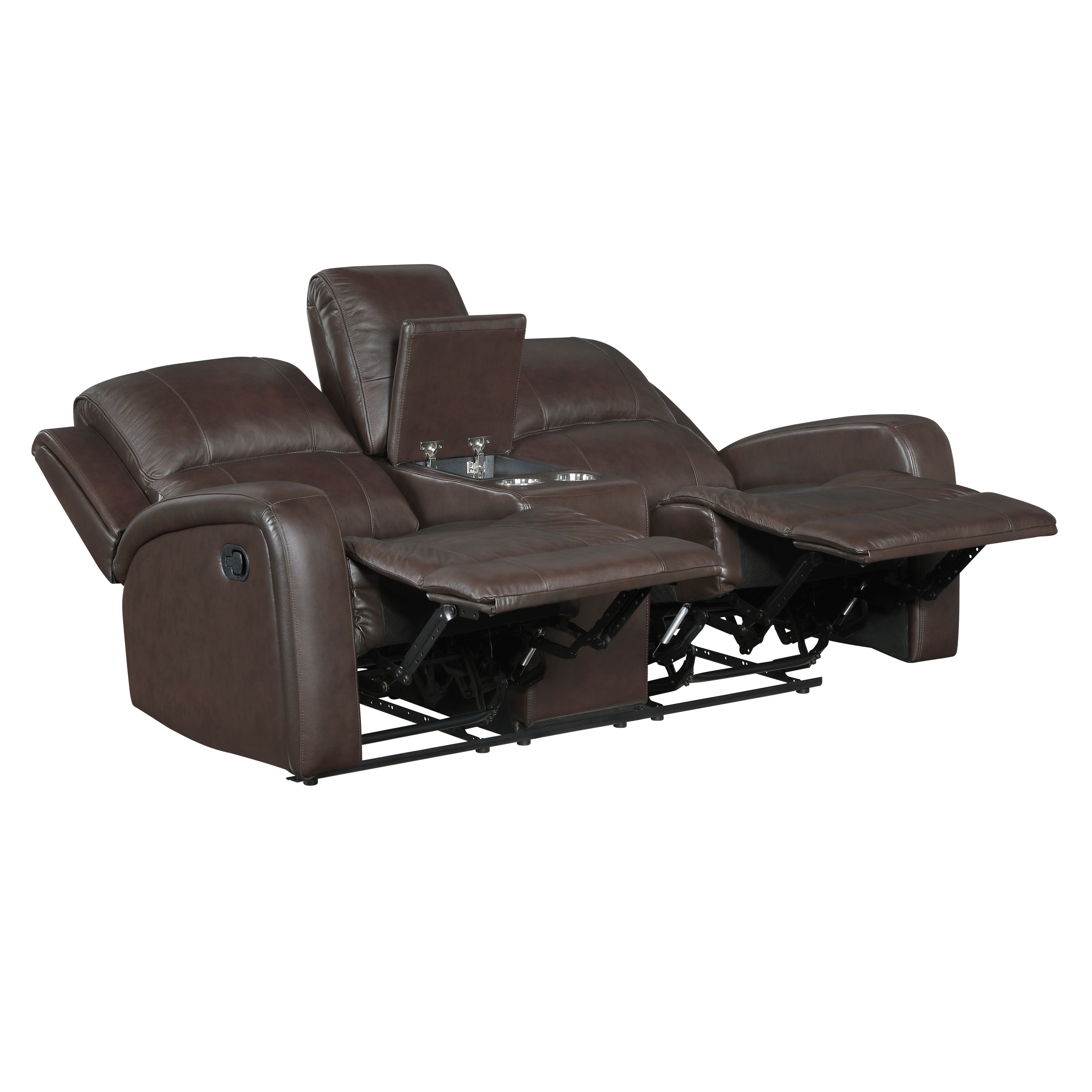 9735BRW-2 Double Reclining Love Seat with Center Console - 9735BRW-2