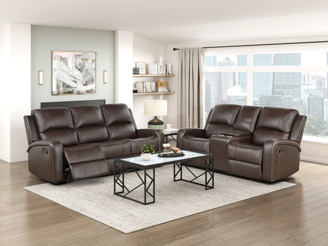 Austin Brown Genuine Leather Double Reclining Sofa from Homelegance - Luna Furniture