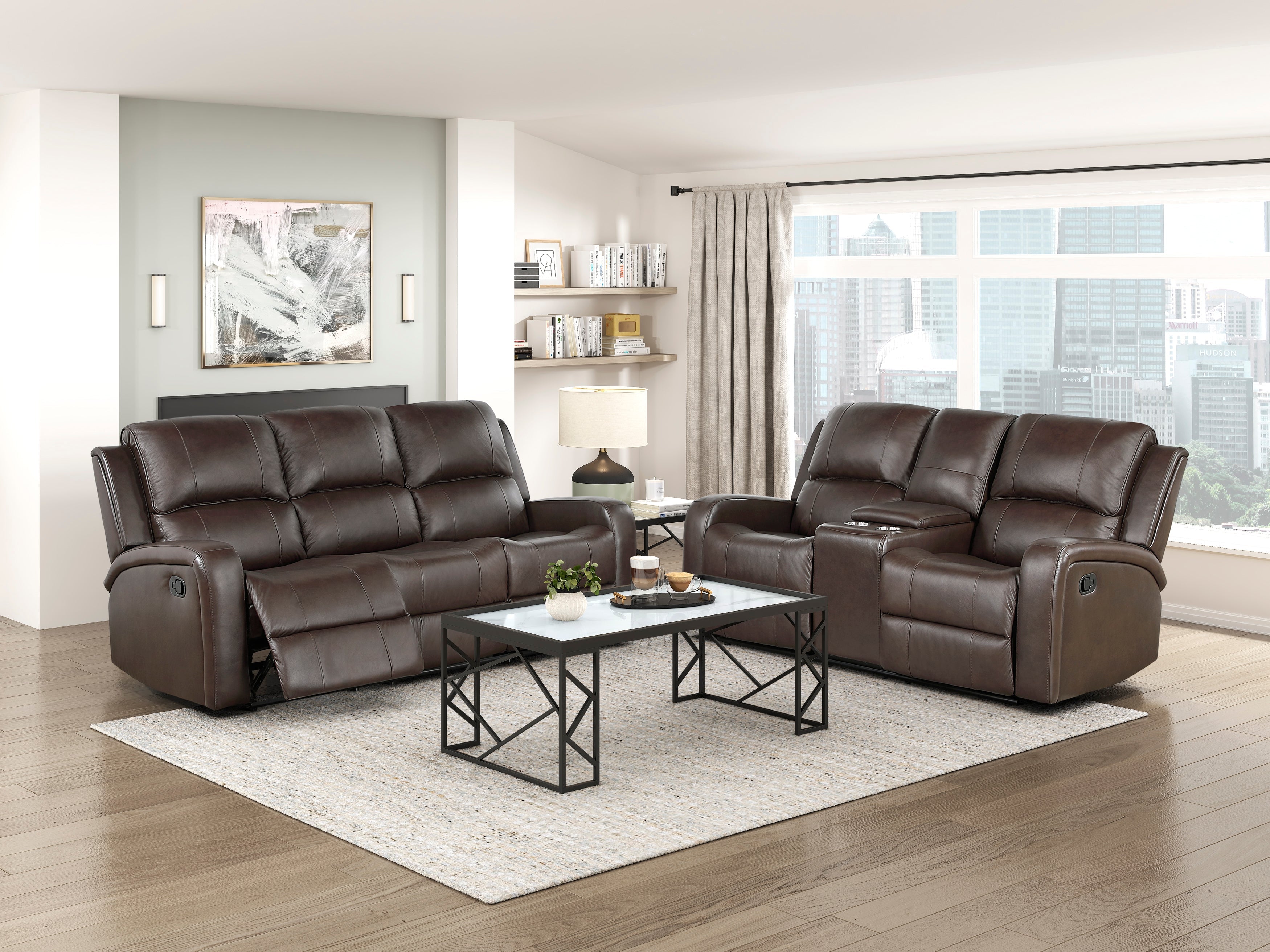 Austin Brown Genuine Leather Double Reclining Sofa from Homelegance - Luna Furniture