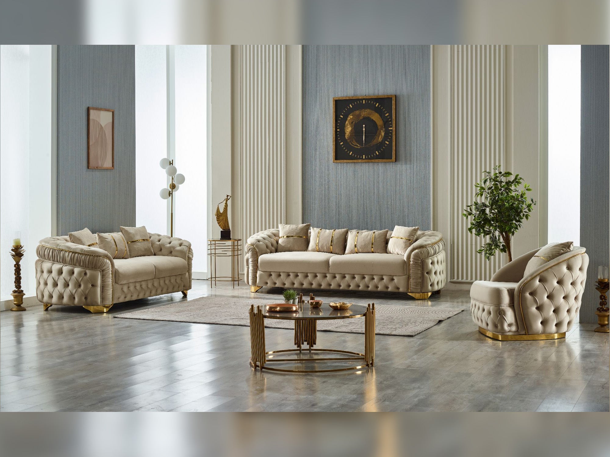 Arizona 3-pieces (Sofa & Loveseat & Chair) Livingroom Set in Beige