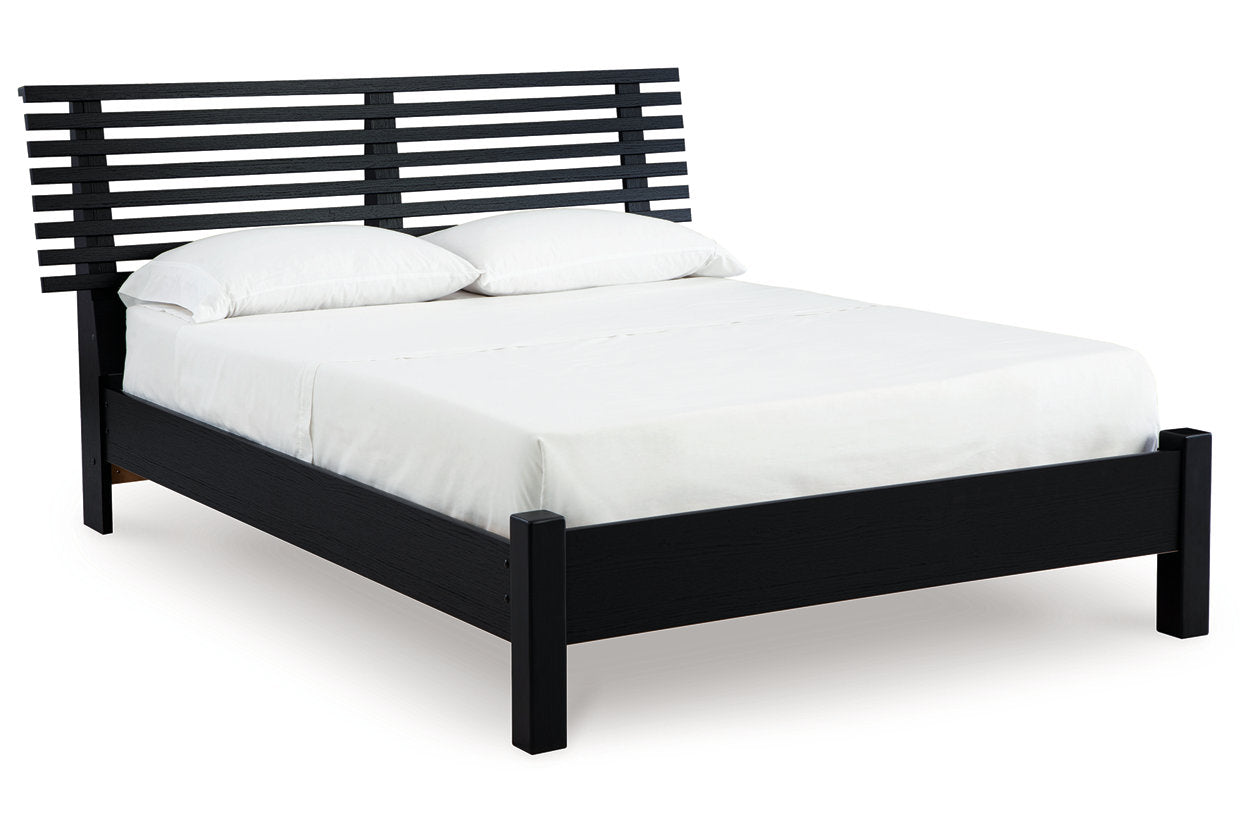 Danziar Black Queen Slat Platform Bed - Ashley - Luna Furniture