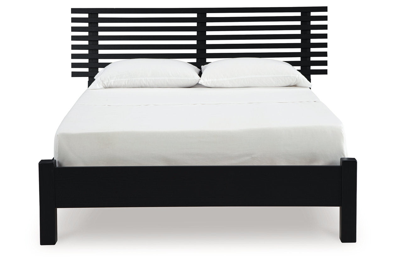 Danziar Black Queen Slat Platform Bed - Ashley - Luna Furniture
