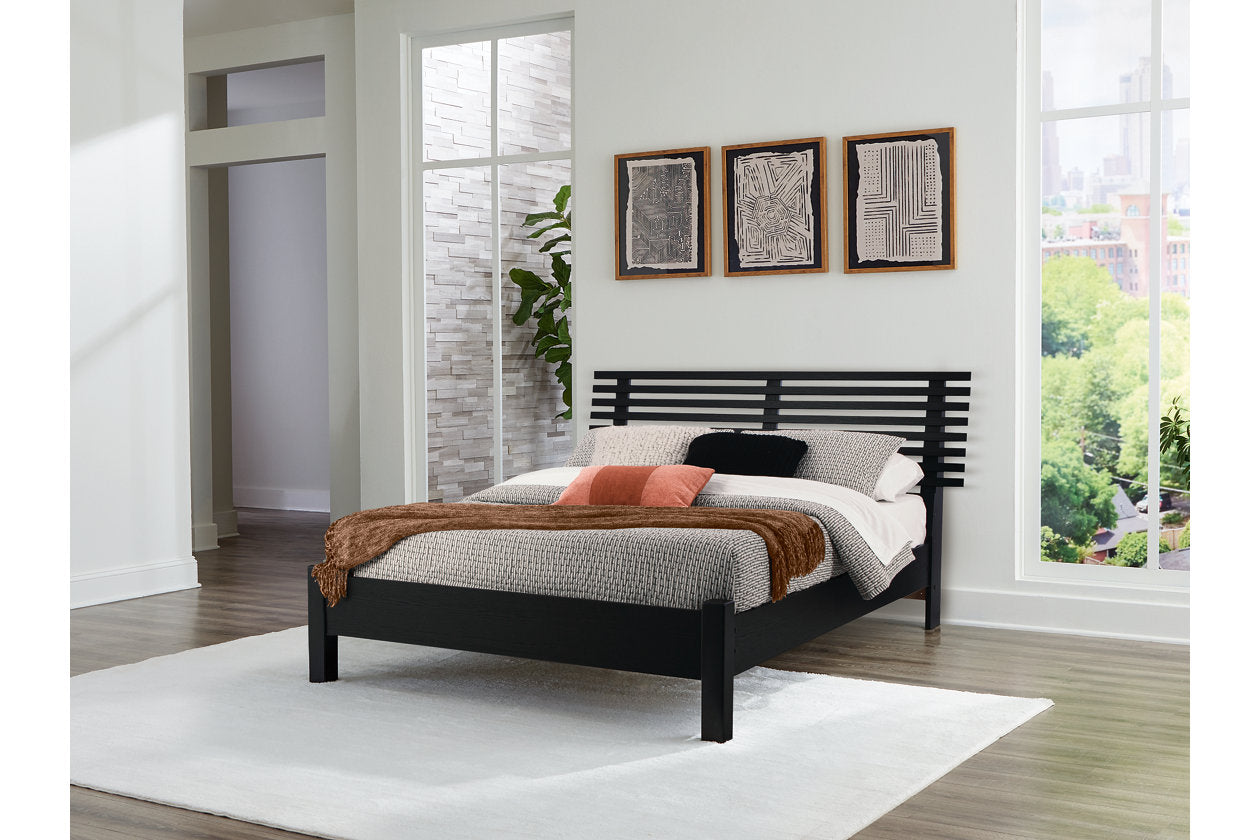 Danziar Black Queen Slat Platform Bed - Ashley - Luna Furniture