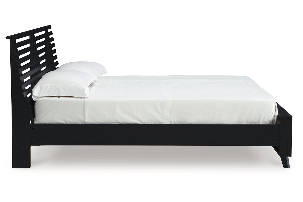 Danziar Black Queen Slat Platform Bed - Ashley - Luna Furniture
