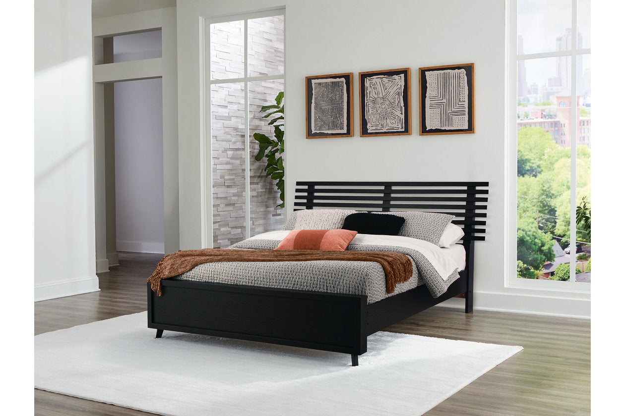 Danziar Black Queen Slat Platform Bed - Ashley - Luna Furniture