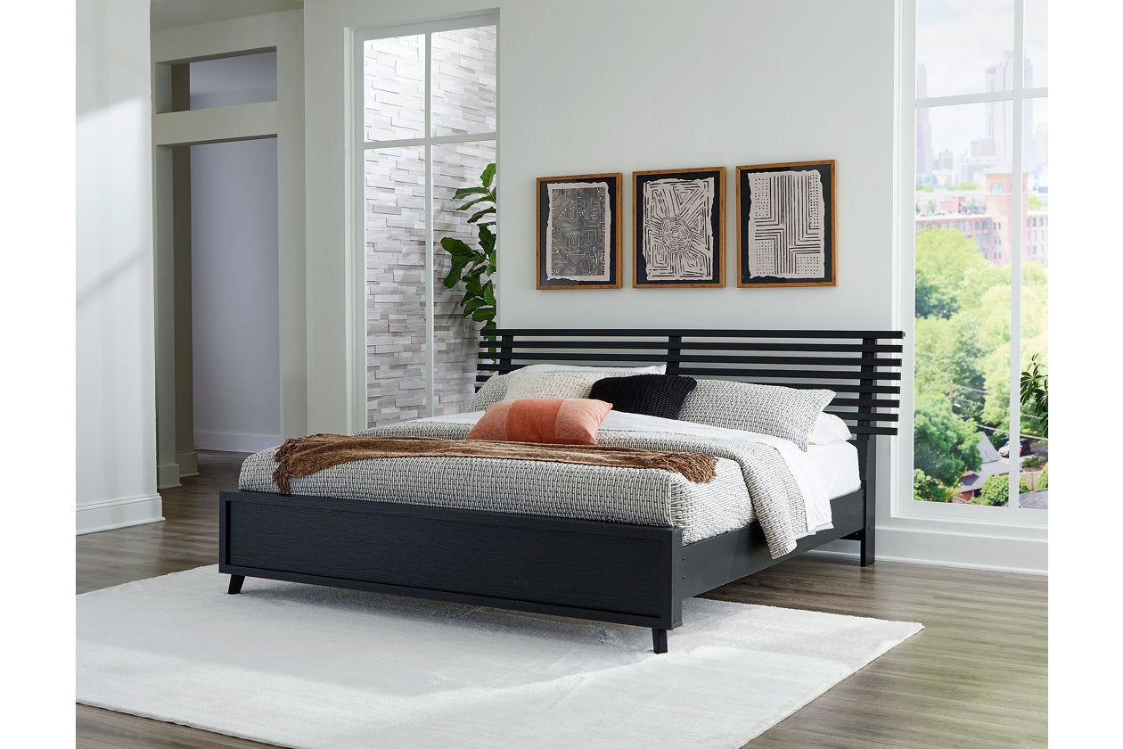 Danziar Black King Slat Platform Bed - Ashley - Luna Furniture