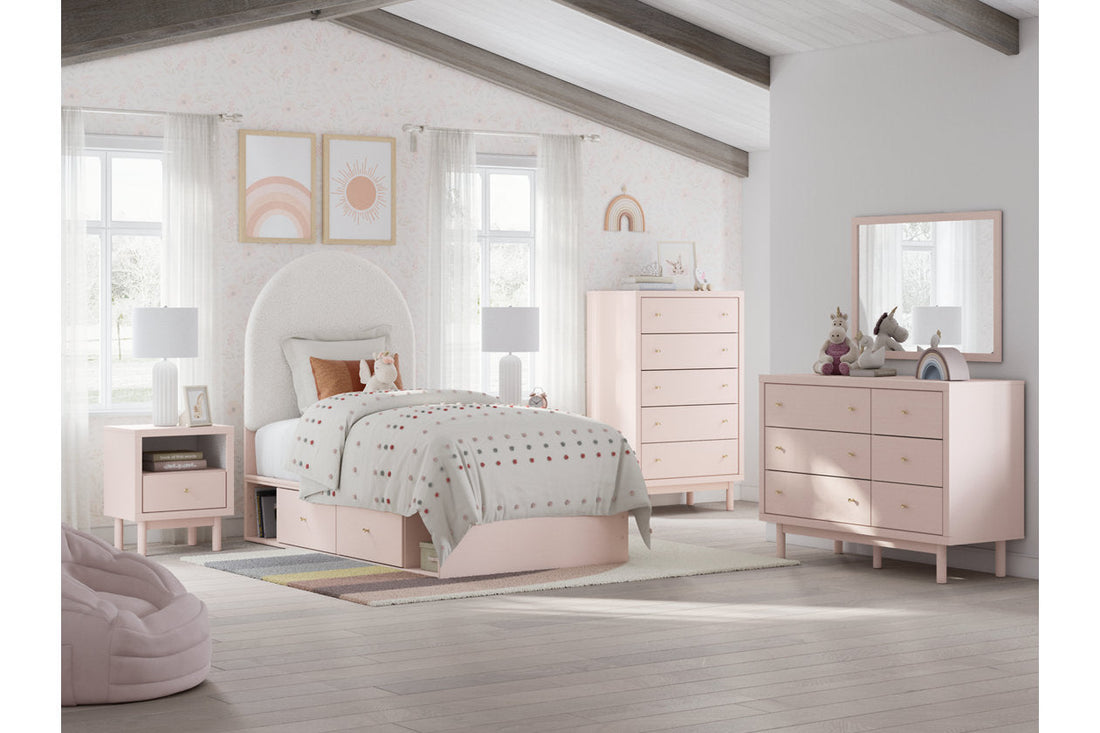 Wistenpine Blush Upholstered Youth One Side Storage Panel Bedroom Set from Ashley - Luna Furniture