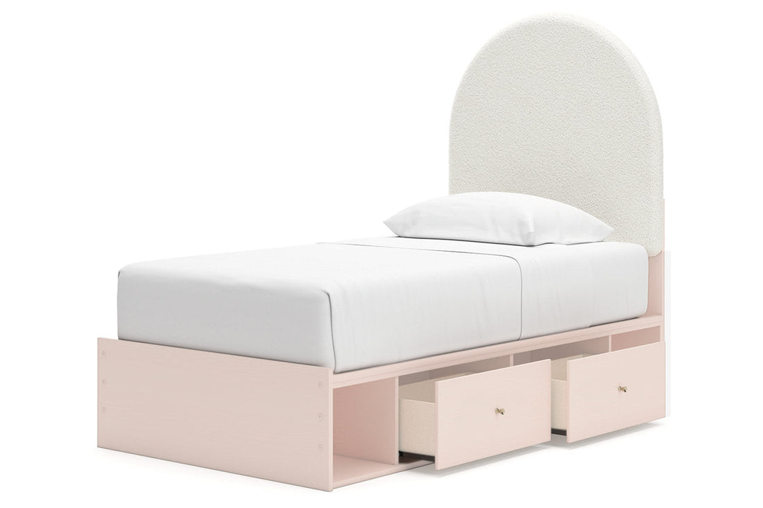 Wistenpine Blush Twin Upholstered Panel Bed with Storage - Ashley - Luna Furniture