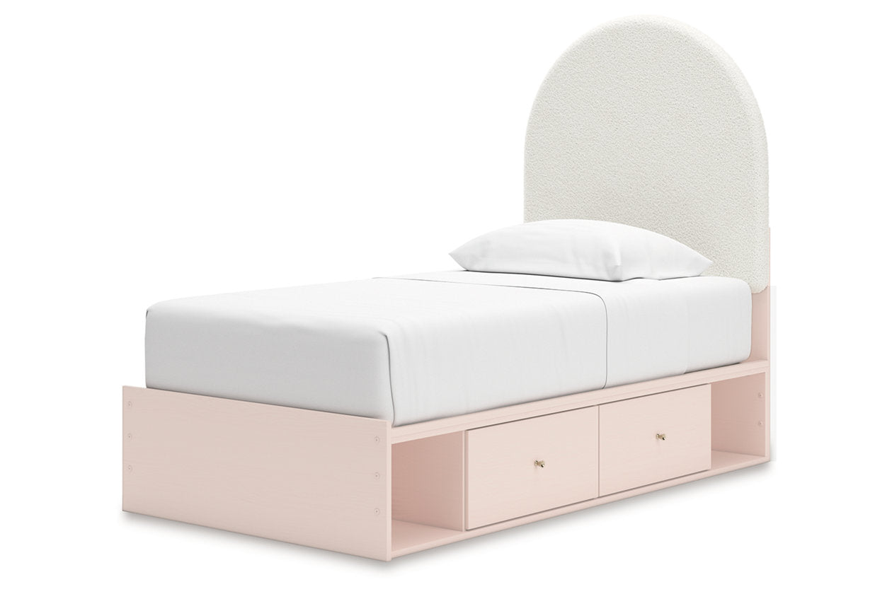 Wistenpine Blush Twin Upholstered Panel Bed with Storage - Ashley - Luna Furniture