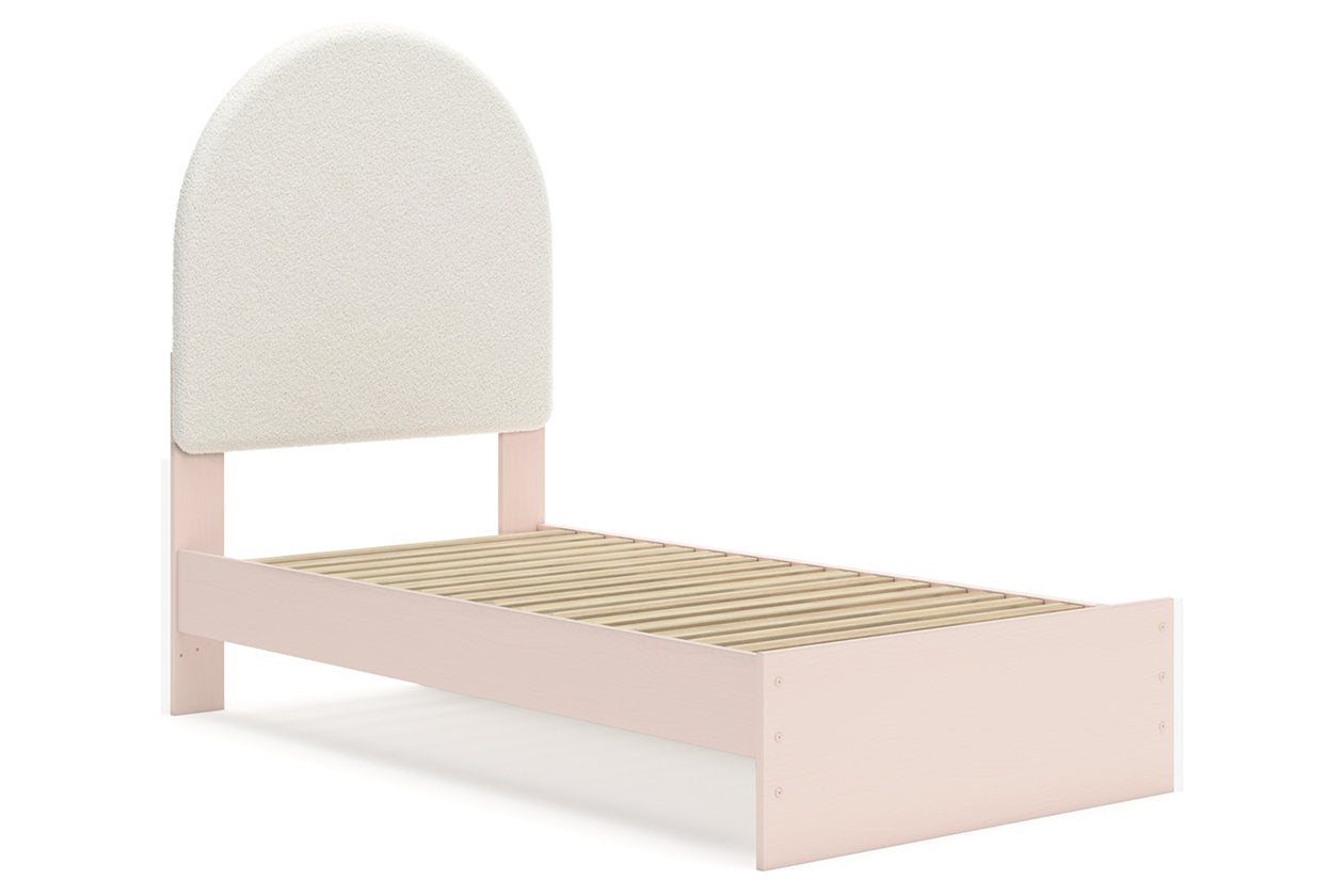 Wistenpine Blush Twin Upholstered Panel Bed with Storage - Ashley - Luna Furniture