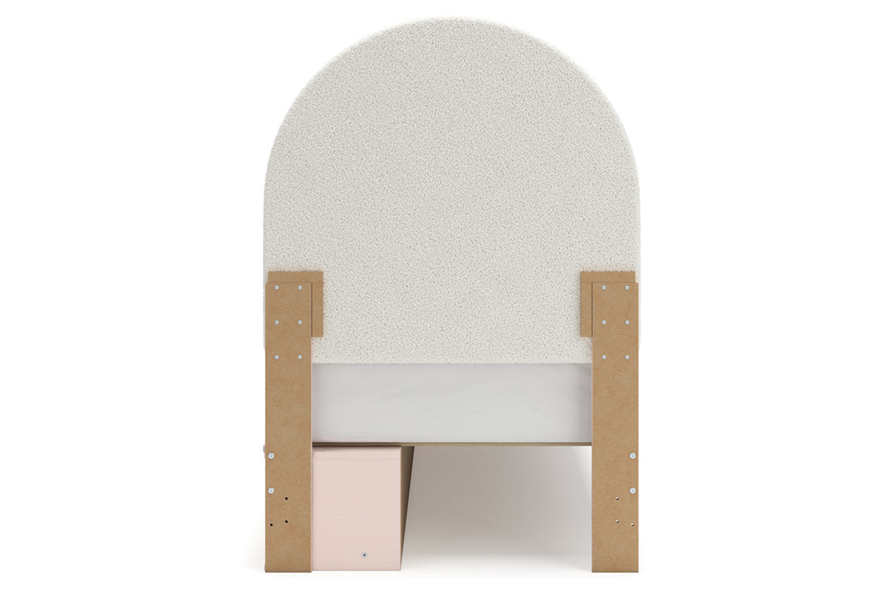 Wistenpine Blush Twin Upholstered Panel Bed with Storage - Ashley - Luna Furniture