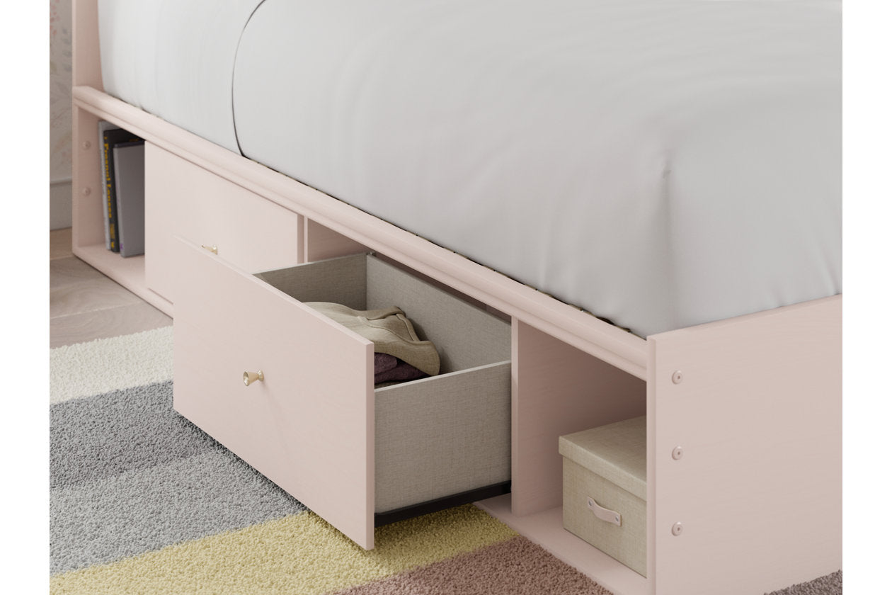Wistenpine Blush Twin Upholstered Panel Bed with Storage - Ashley - Luna Furniture
