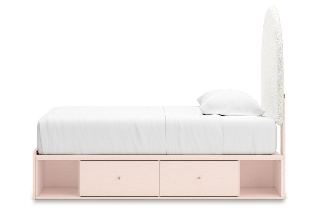 Wistenpine Blush Twin Upholstered Panel Bed with Storage - Ashley - Luna Furniture