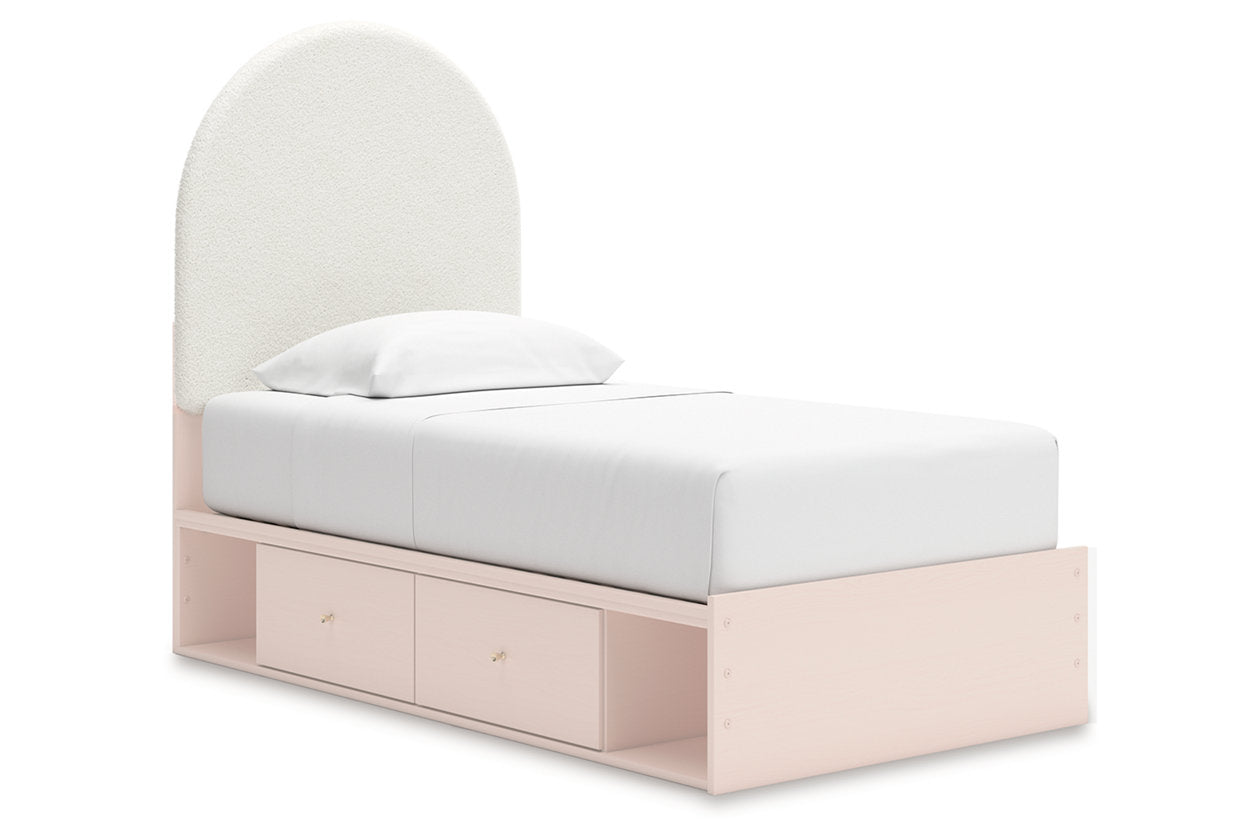 Wistenpine Blush Twin Upholstered Panel Bed with Storage - Ashley - Luna Furniture