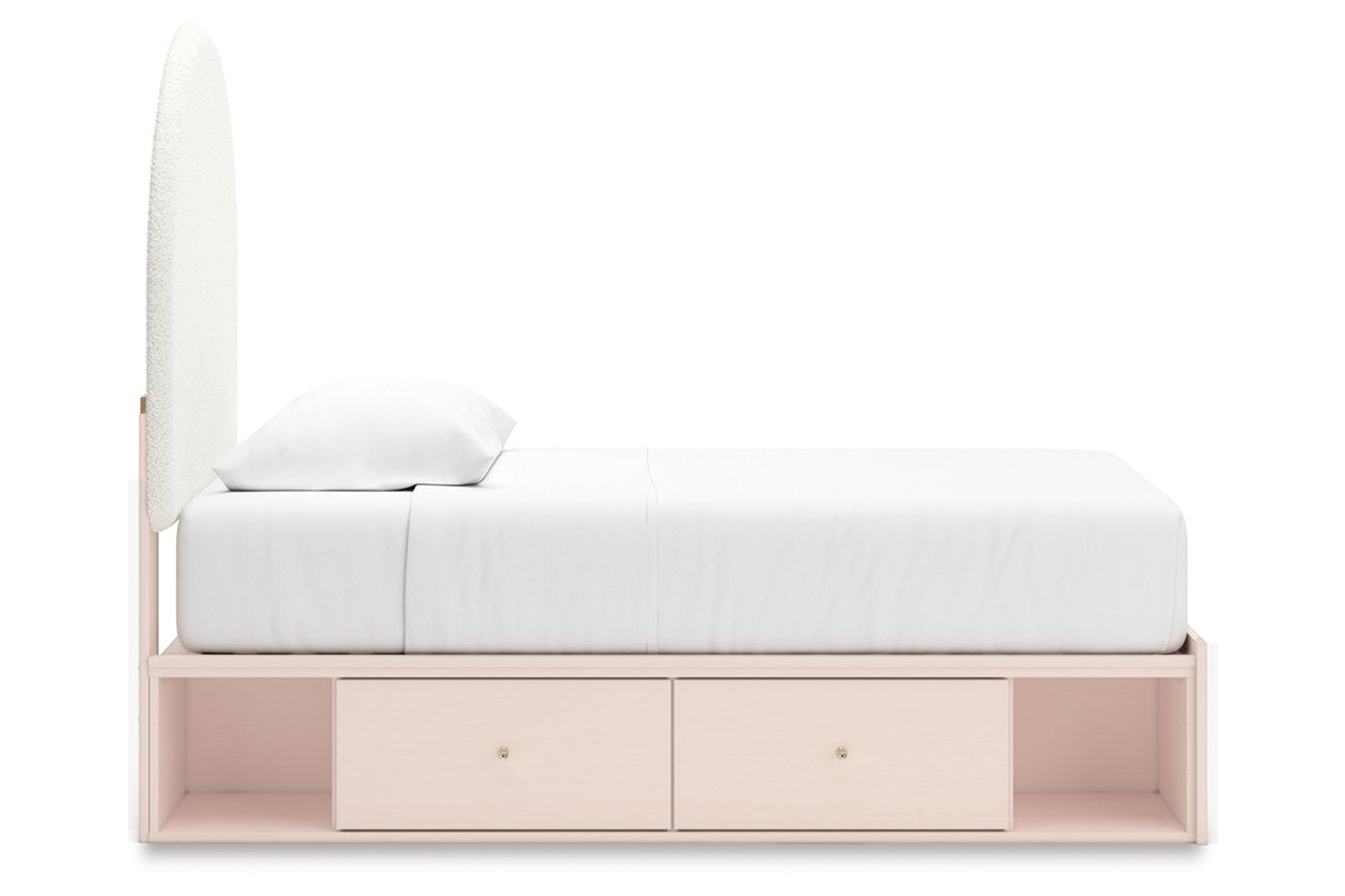 Wistenpine Blush Twin Upholstered Panel Bed with Storage - Ashley - Luna Furniture