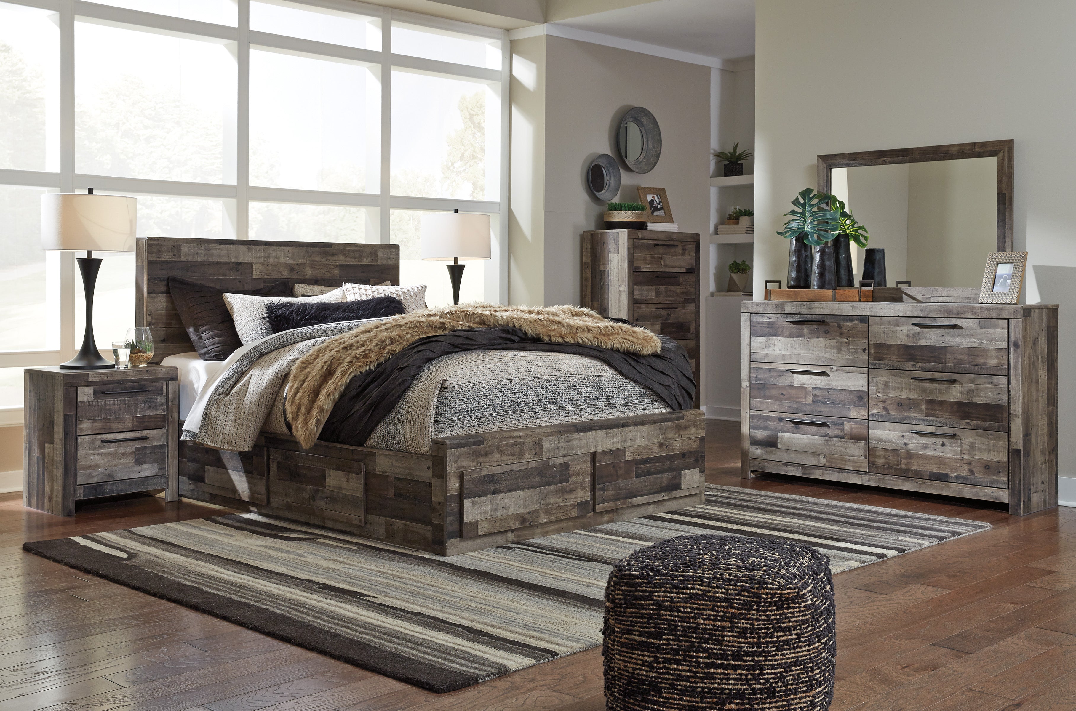 Derekson Multi Gray Double Side/Footboard Storage Platform Bedroom Set from Ashley - Luna Furniture