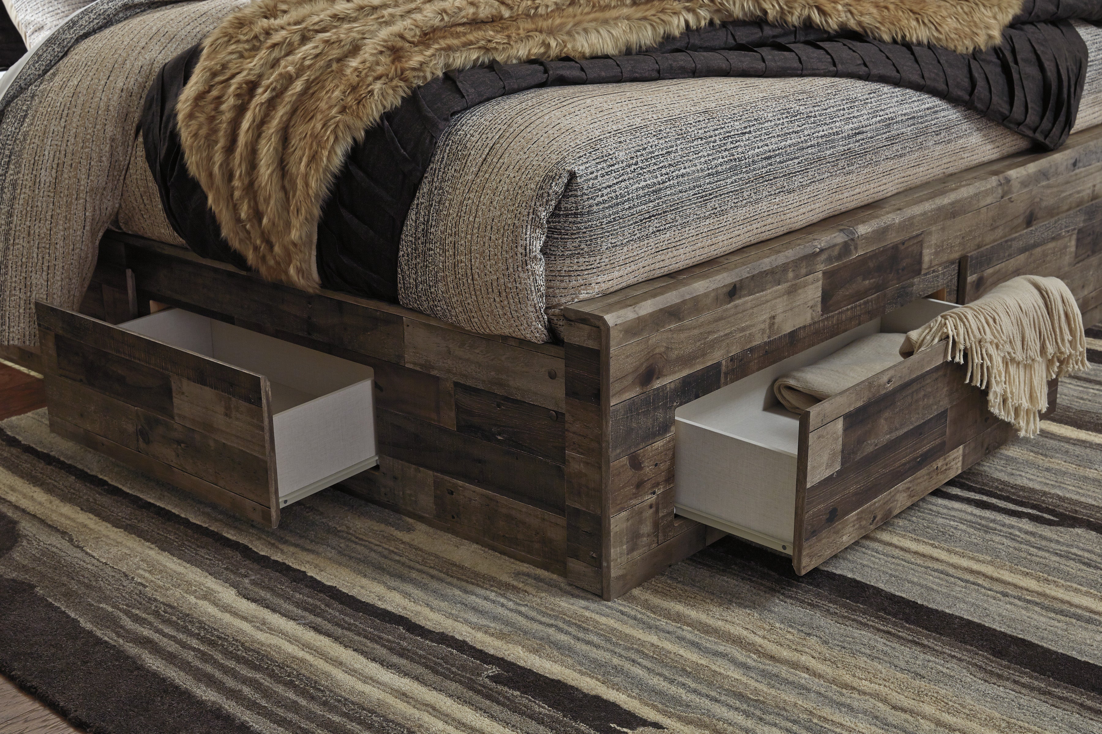 Derekson Multi Gray Double Side/Footboard Storage Platform Bedroom Set from Ashley - Luna Furniture