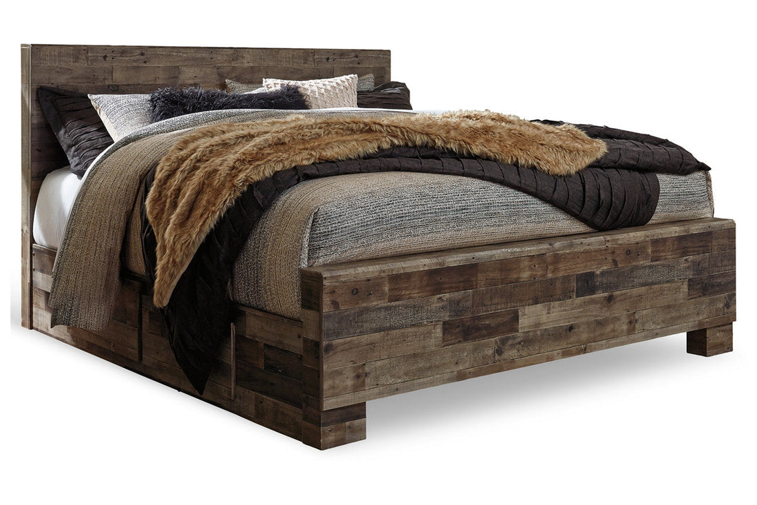 Derekson Multi Gray King Panel Bed with 2 Side Storage - Ashley - Luna Furniture