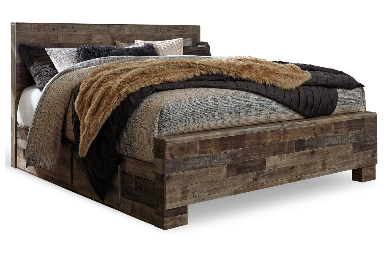 Derekson Multi Gray King Panel Bed with 2 Side Storage - Ashley - Luna Furniture