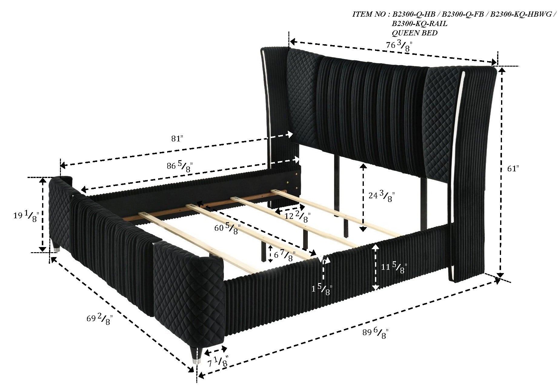 Armany Black Velvet Upholstered Queen Bed from Crown Mark - Luna Furniture