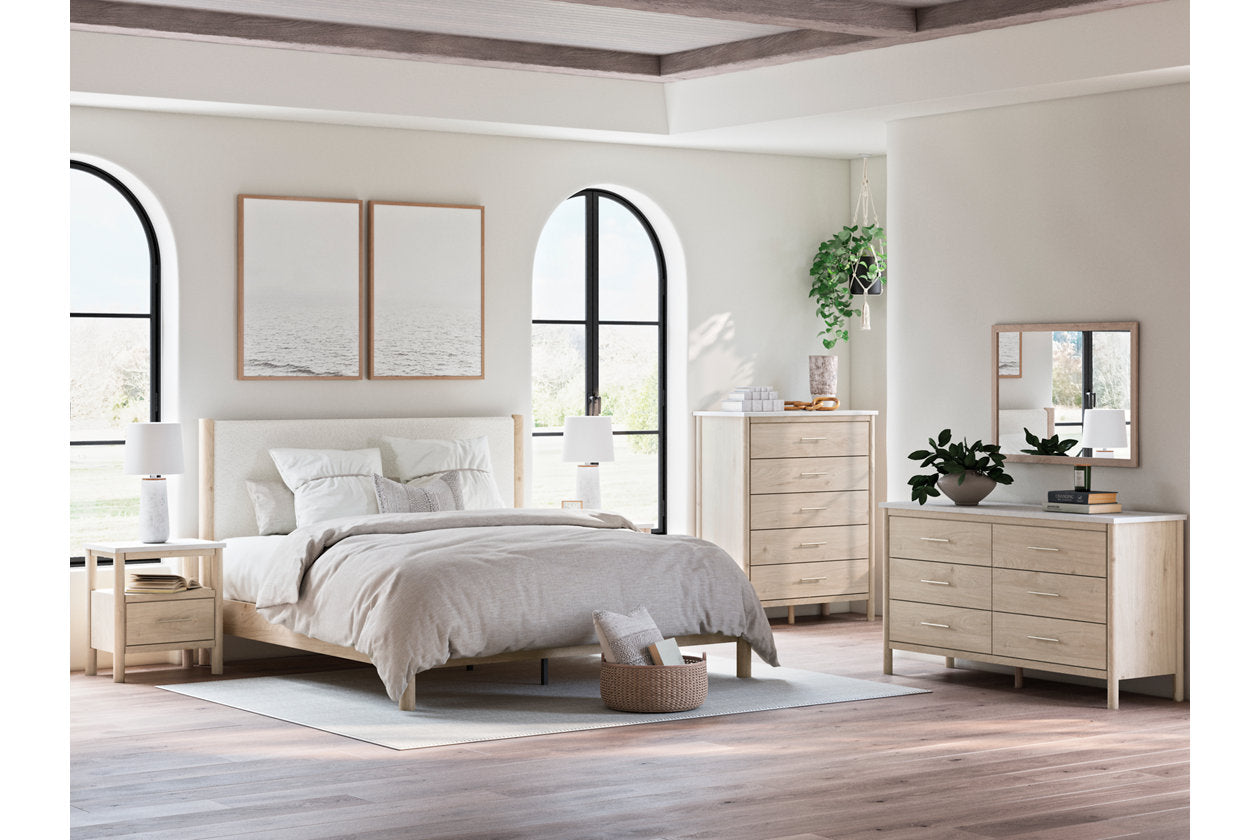 Cadmori Two-tone King Upholstered Panel Bed - Ashley - Luna Furniture