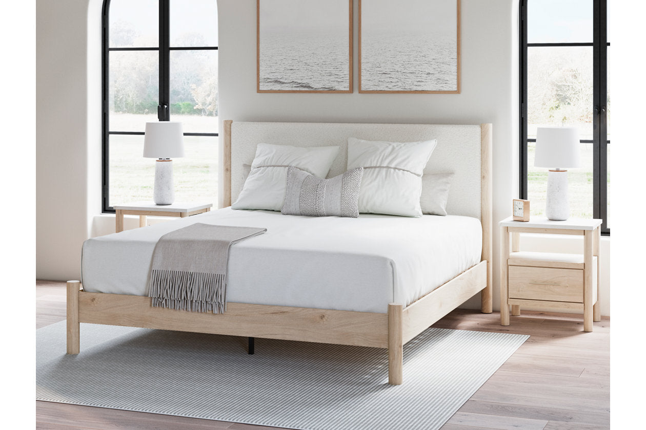 Cadmori Two-tone King Upholstered Panel Bed - Ashley - Luna Furniture