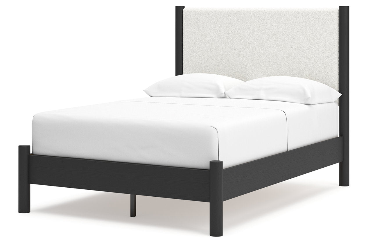Cadmori Black/White Full Upholstered Panel Bed - Ashley - Luna Furniture