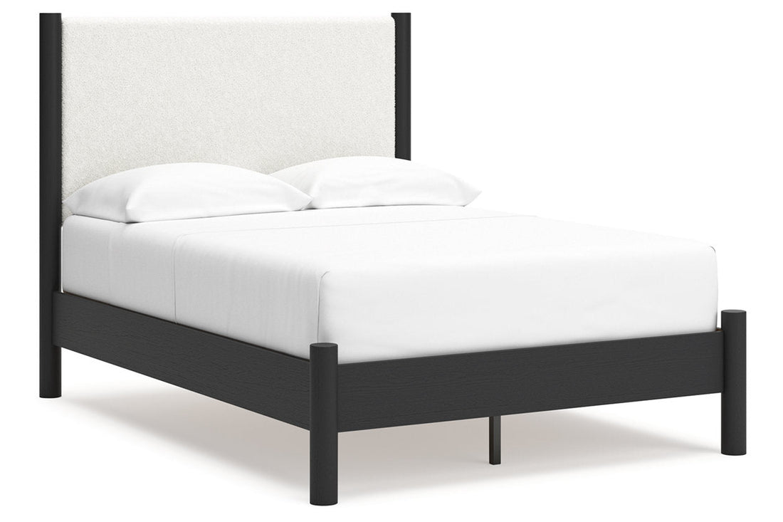 Cadmori Black/White Full Upholstered Panel Bed - Ashley - Luna Furniture
