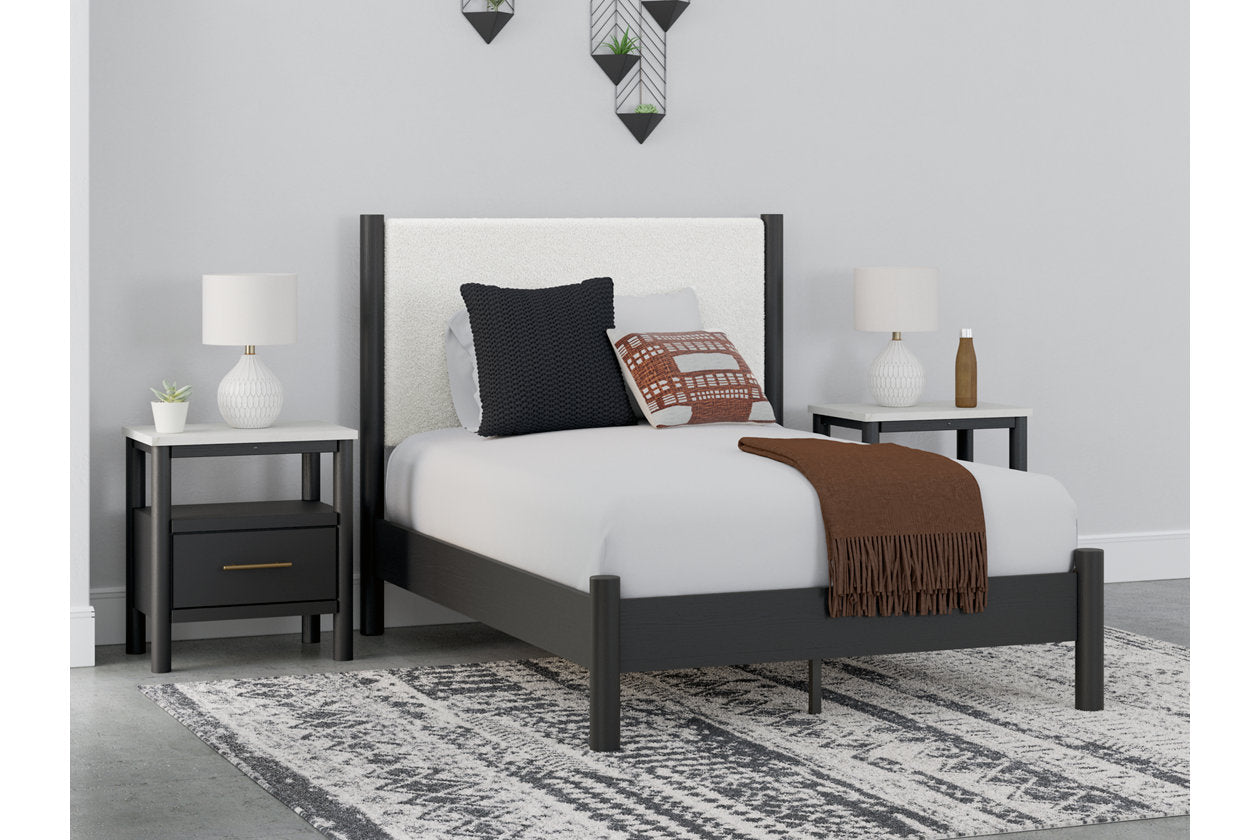 Cadmori Black/White Full Upholstered Panel Bed - Ashley - Luna Furniture