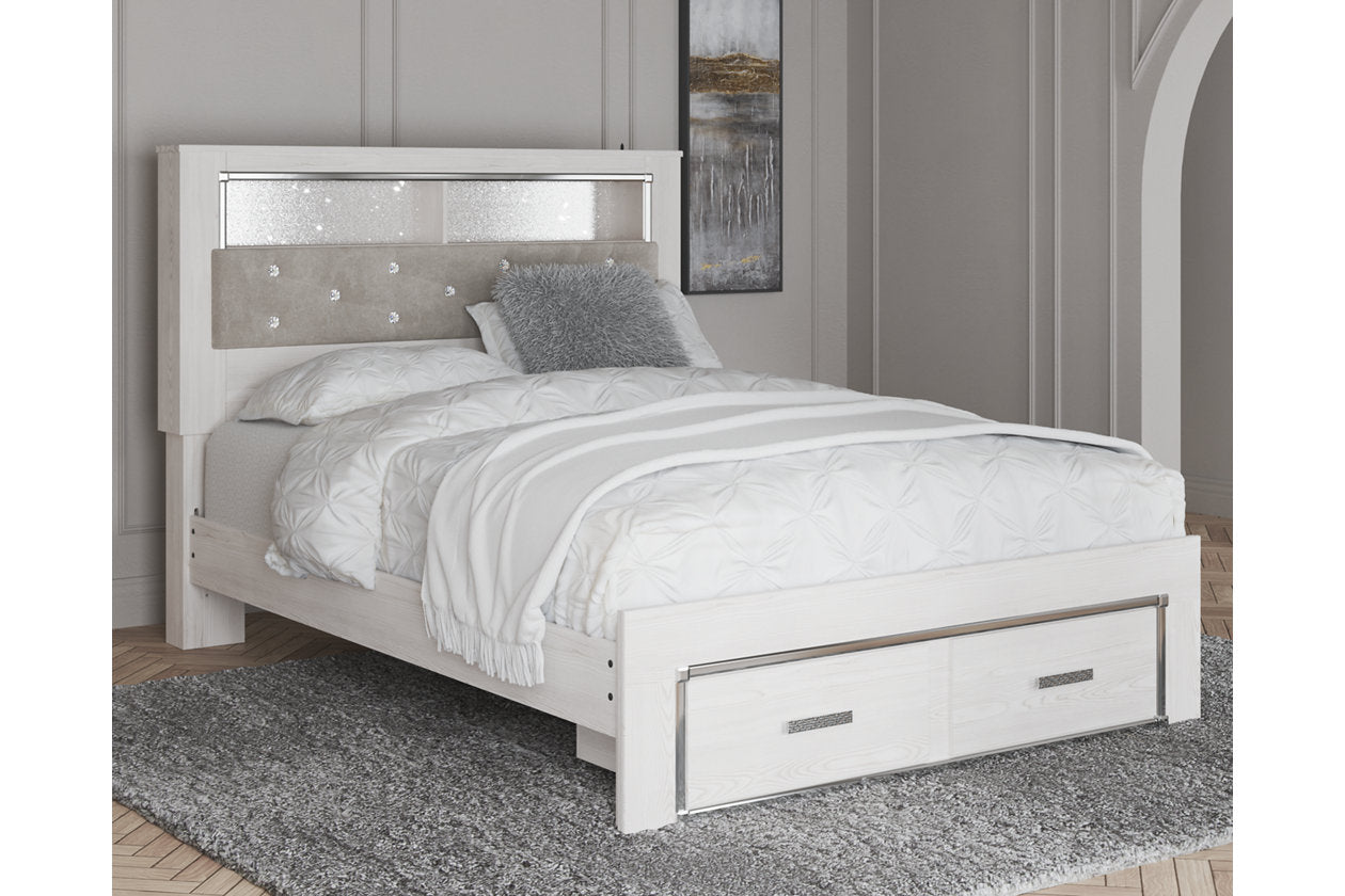 Altyra White Queen Upholstered Panel Bookcase Bed with Storage - Ashley - Luna Furniture