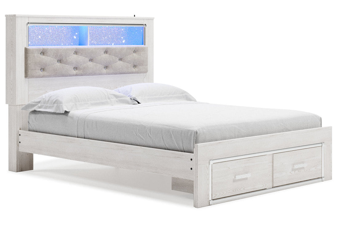 Altyra White Queen Upholstered Panel Bookcase Bed with Storage - Ashley - Luna Furniture