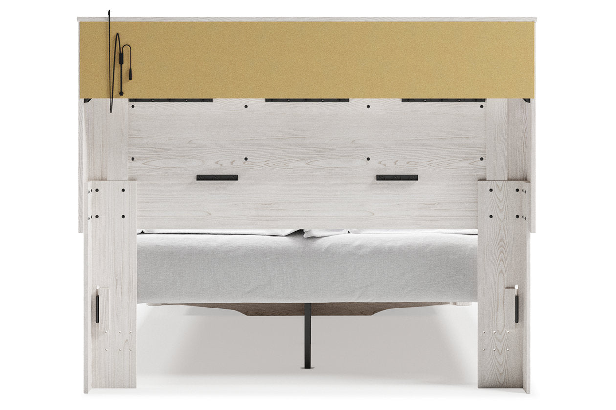 Altyra White Queen Upholstered Panel Bookcase Bed with Storage - Ashley - Luna Furniture