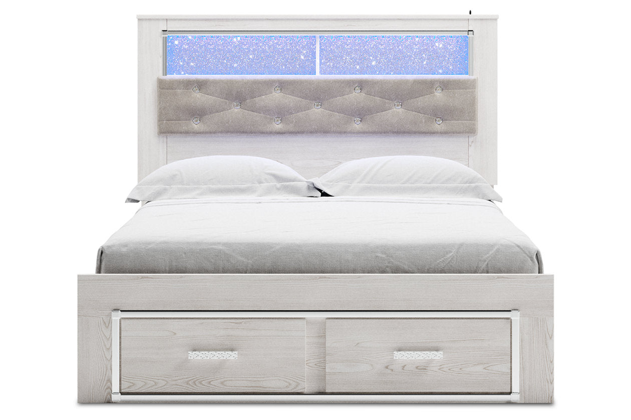 Altyra White Queen Upholstered Panel Bookcase Bed with Storage - Ashley - Luna Furniture