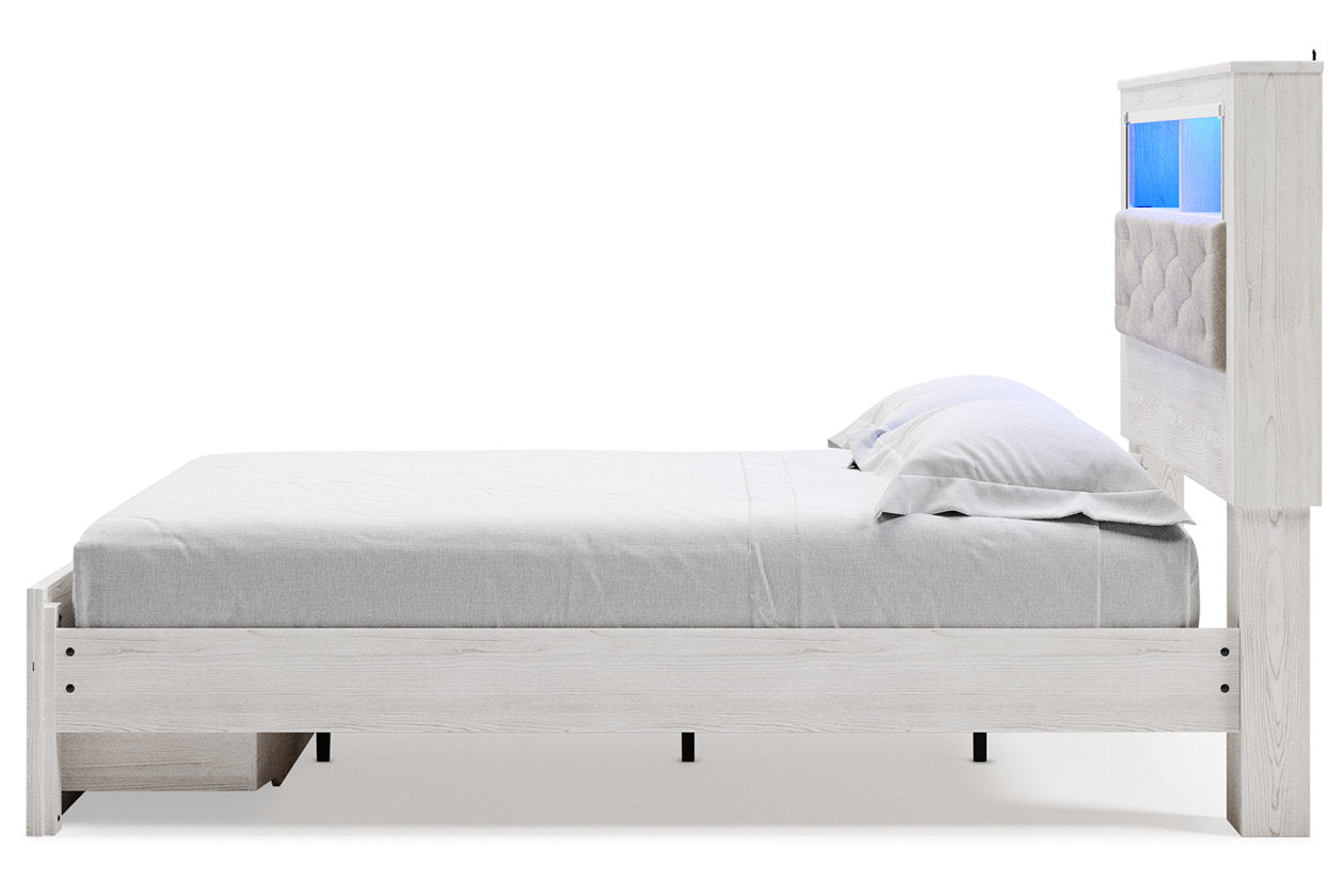 Altyra White Queen Upholstered Panel Bookcase Bed with Storage - Ashley - Luna Furniture