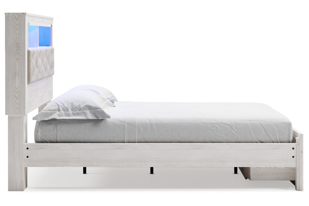 Altyra White Queen Upholstered Panel Bookcase Bed with Storage - Ashley - Luna Furniture