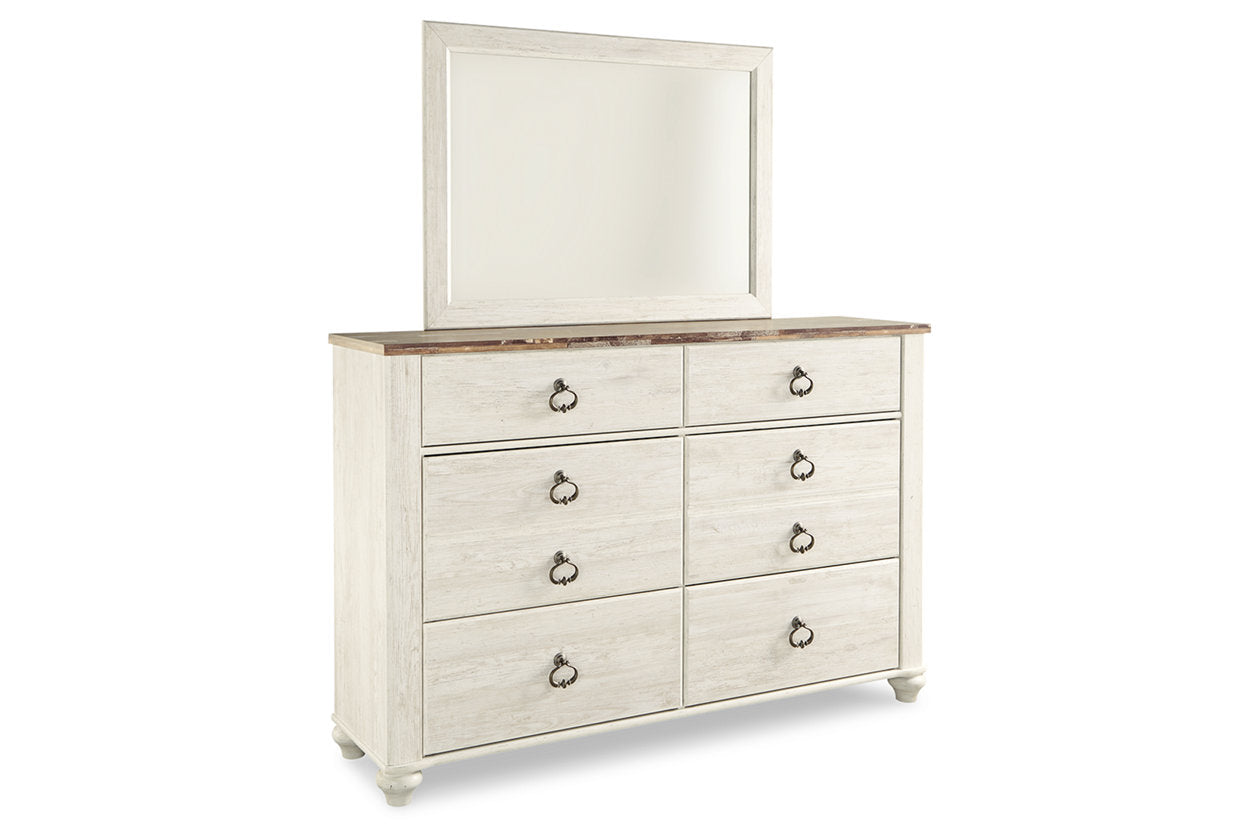 Willowton Whitewash Dresser and Mirror - Ashley - Luna Furniture