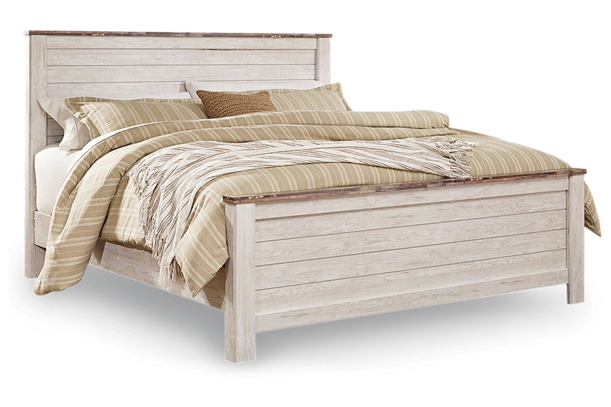 Willowton Whitewash California King Panel Bed - Ashley - Luna Furniture