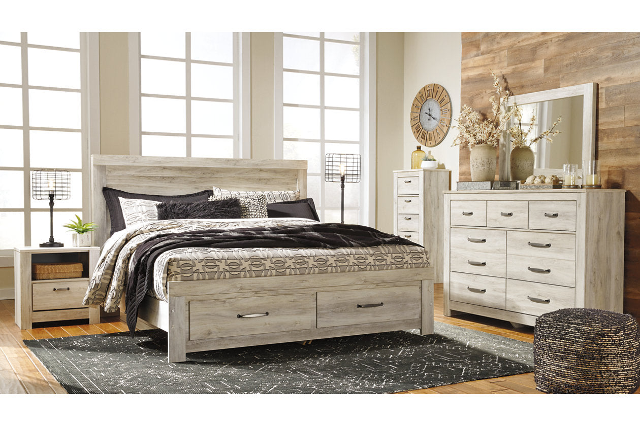 Bellaby Whitewash King Platform Bed with 2 Storage Drawers - Ashley - Luna Furniture