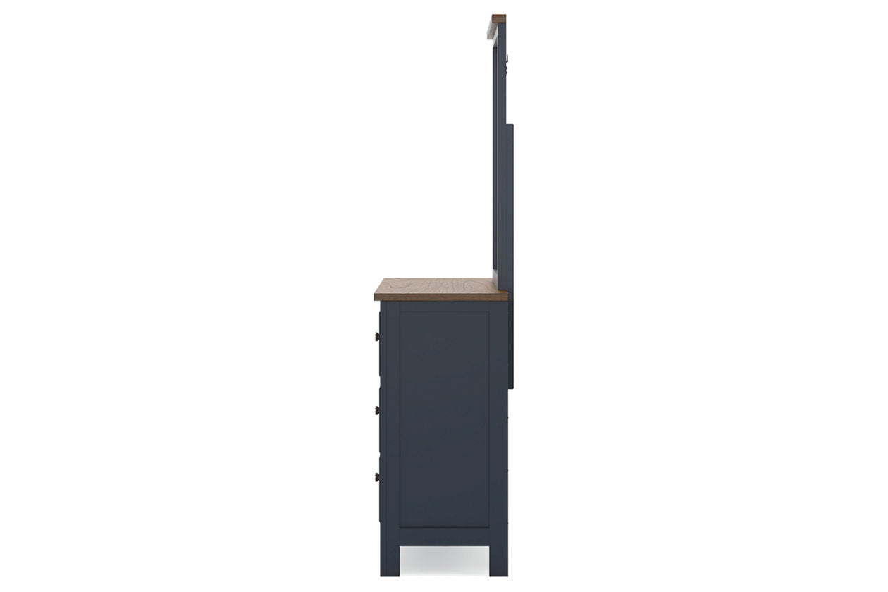 Landocken Brown/Blue Dresser and Mirror - Ashley - Luna Furniture