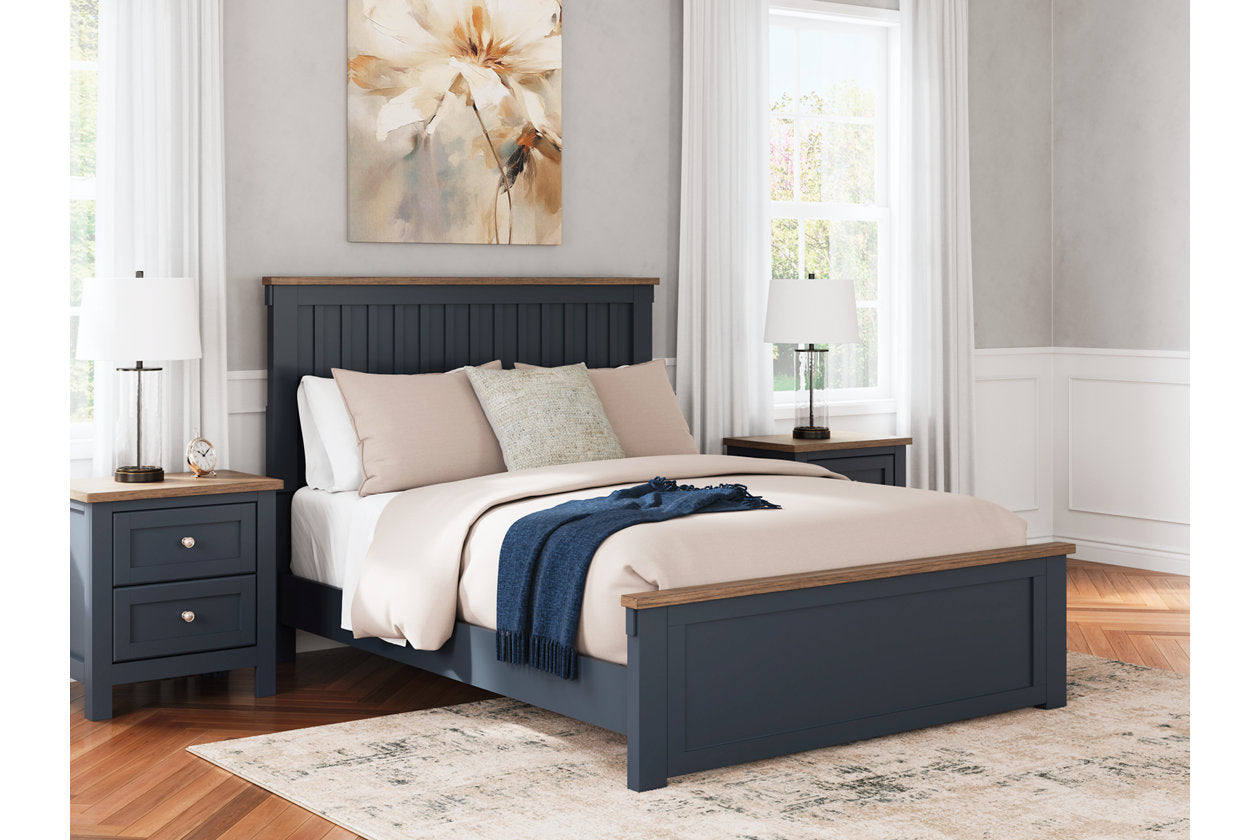 Landocken Brown/Blue Queen Panel Bed - Ashley - Luna Furniture