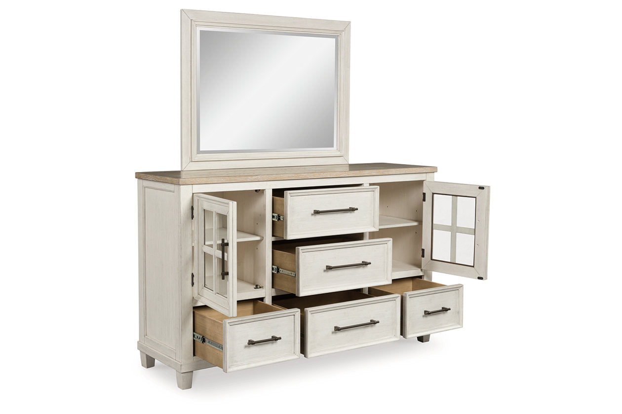 Shaybrock Antique White/Brown Dresser and Mirror - Ashley - Luna Furniture