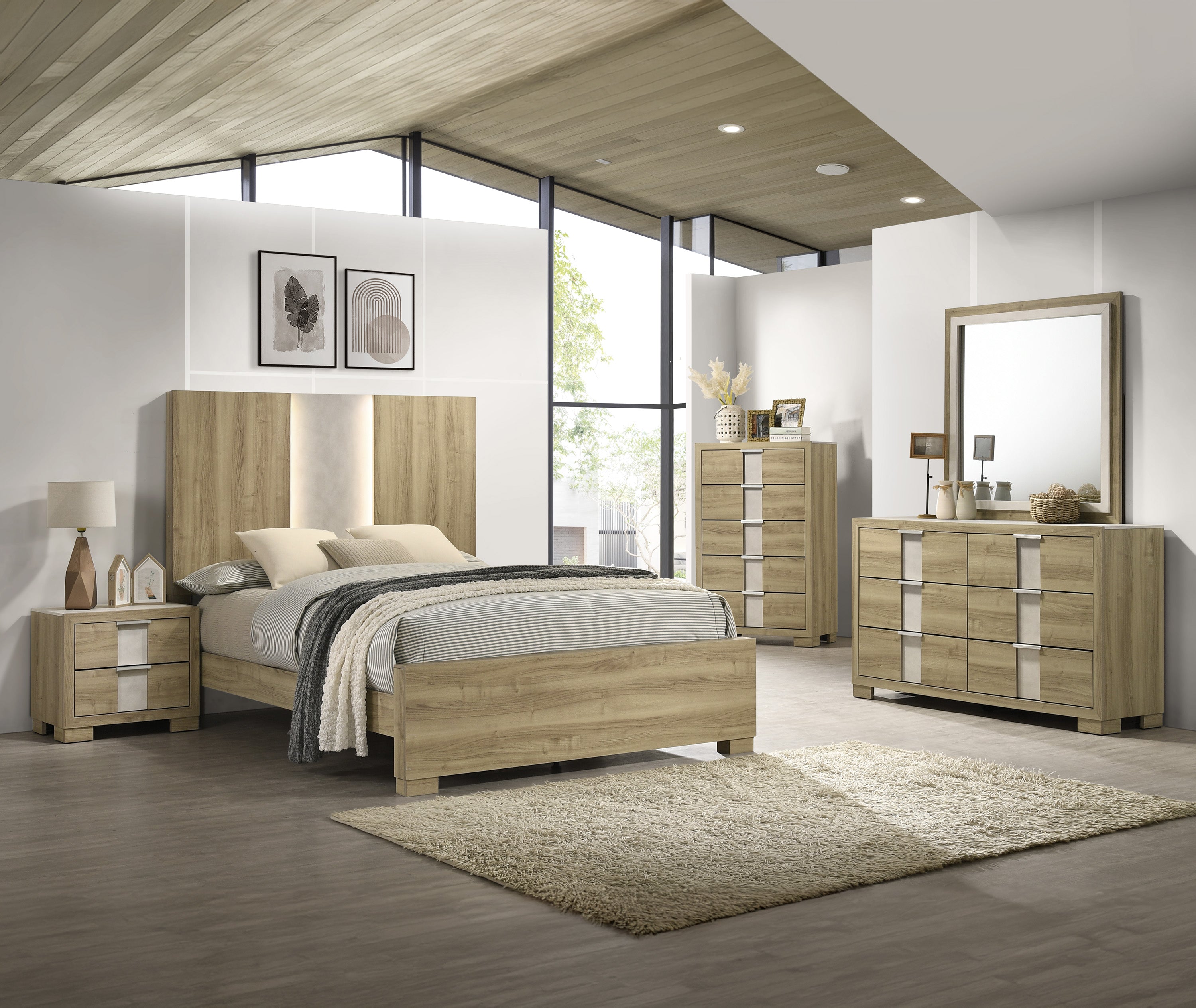 Rangley Driftwood LED Panel Bedroom Set from Crown Mark - Luna Furniture