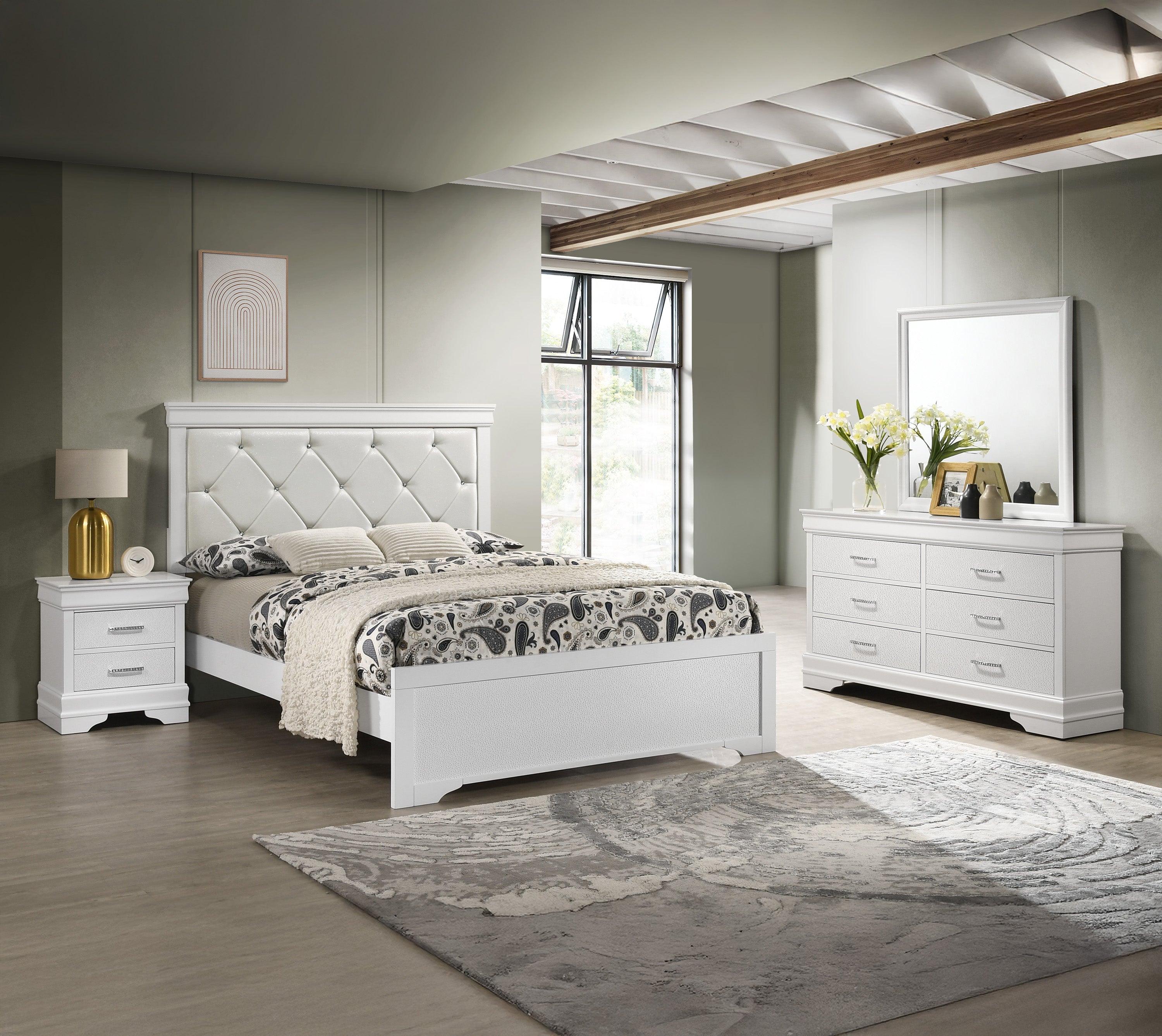 Amalia White Upholstered Panel Bedroom Set from Crown Mark - Luna Furniture