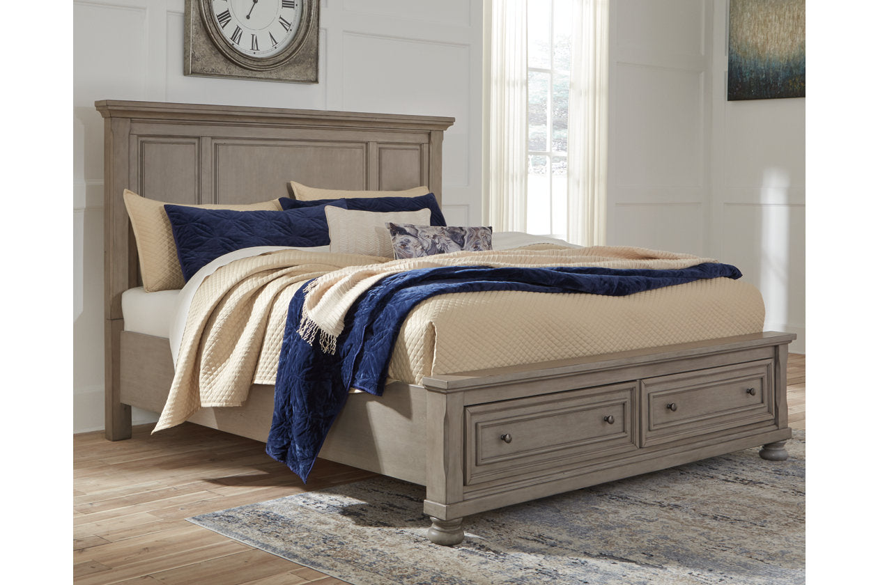 Lettner Light Gray California King Panel Storage bed - Ashley - Luna Furniture