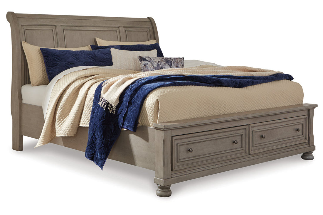 Lettner Light Gray California King Sleigh Bed with 2 Storage Drawers - Ashley - Luna Furniture